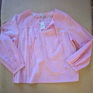 J. Crew Pink and White Striped Peasant Top
